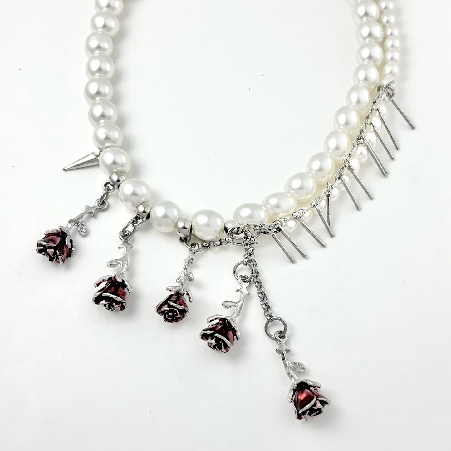 Pearl and Rose Tassel Necklace