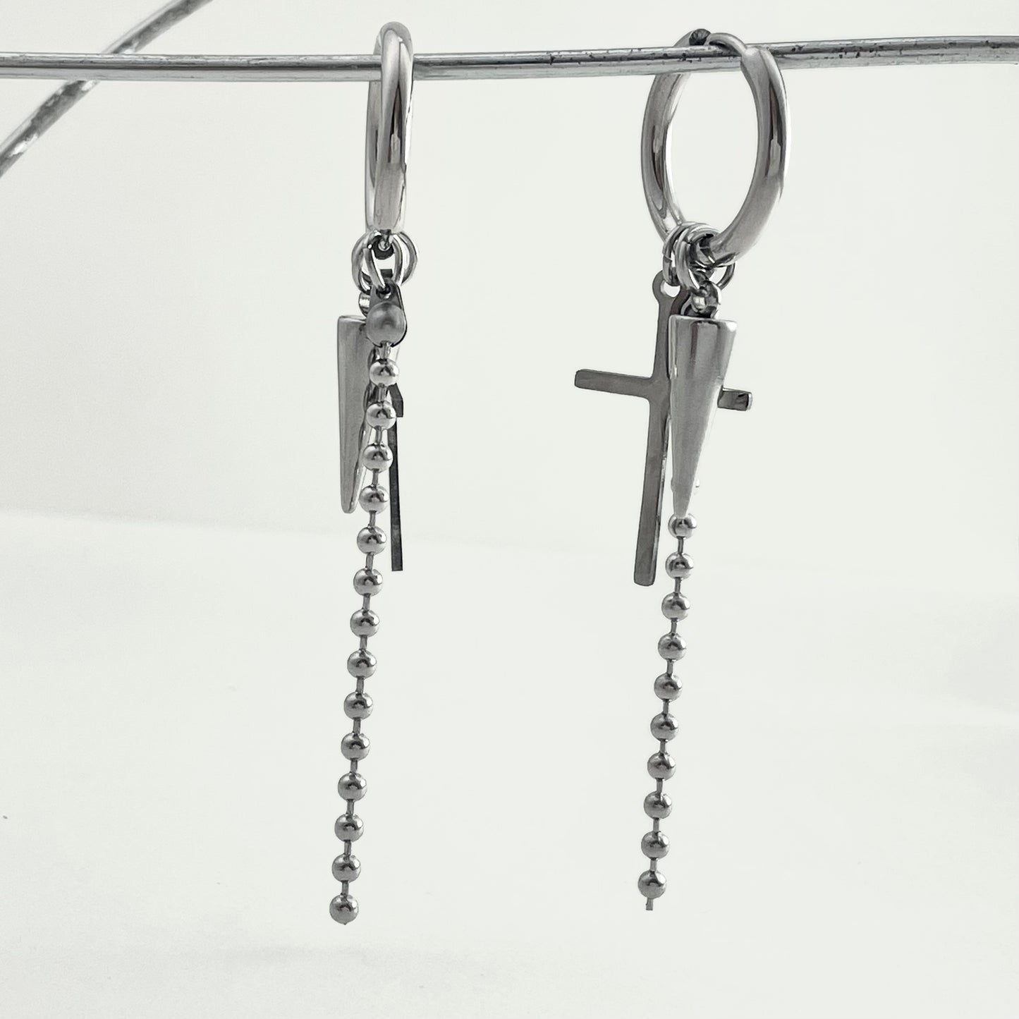 Titanium Steel Cross Chain Stud Earrings