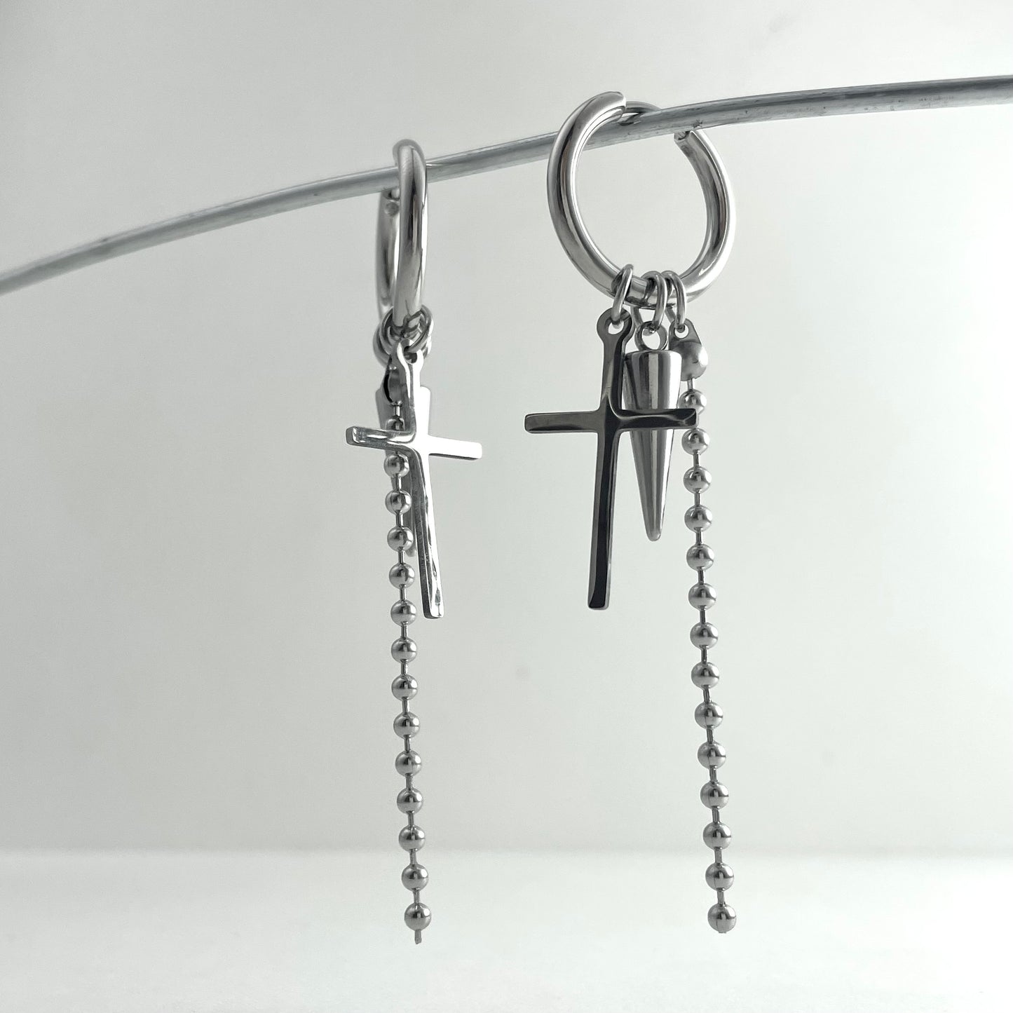 Titanium Steel Cross Chain Stud Earrings