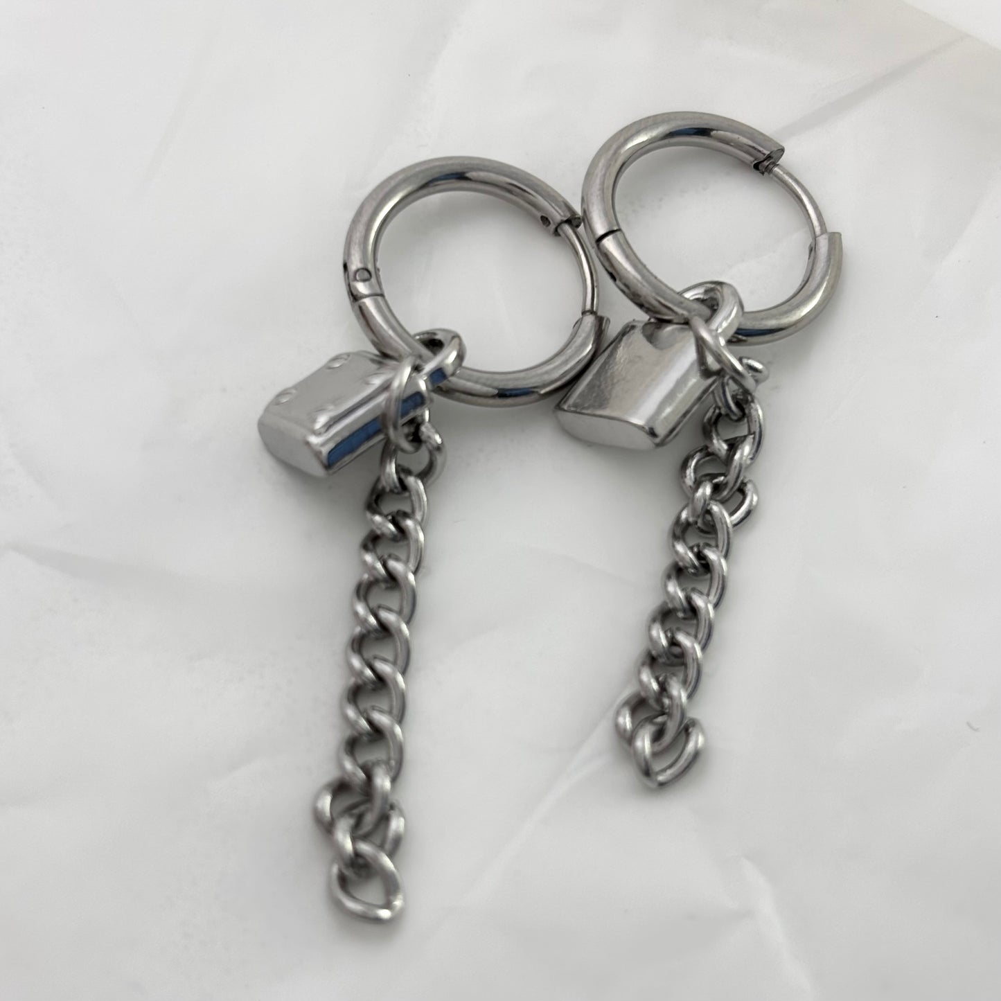 Customized Titanium Small Lock Tassel Earrings
