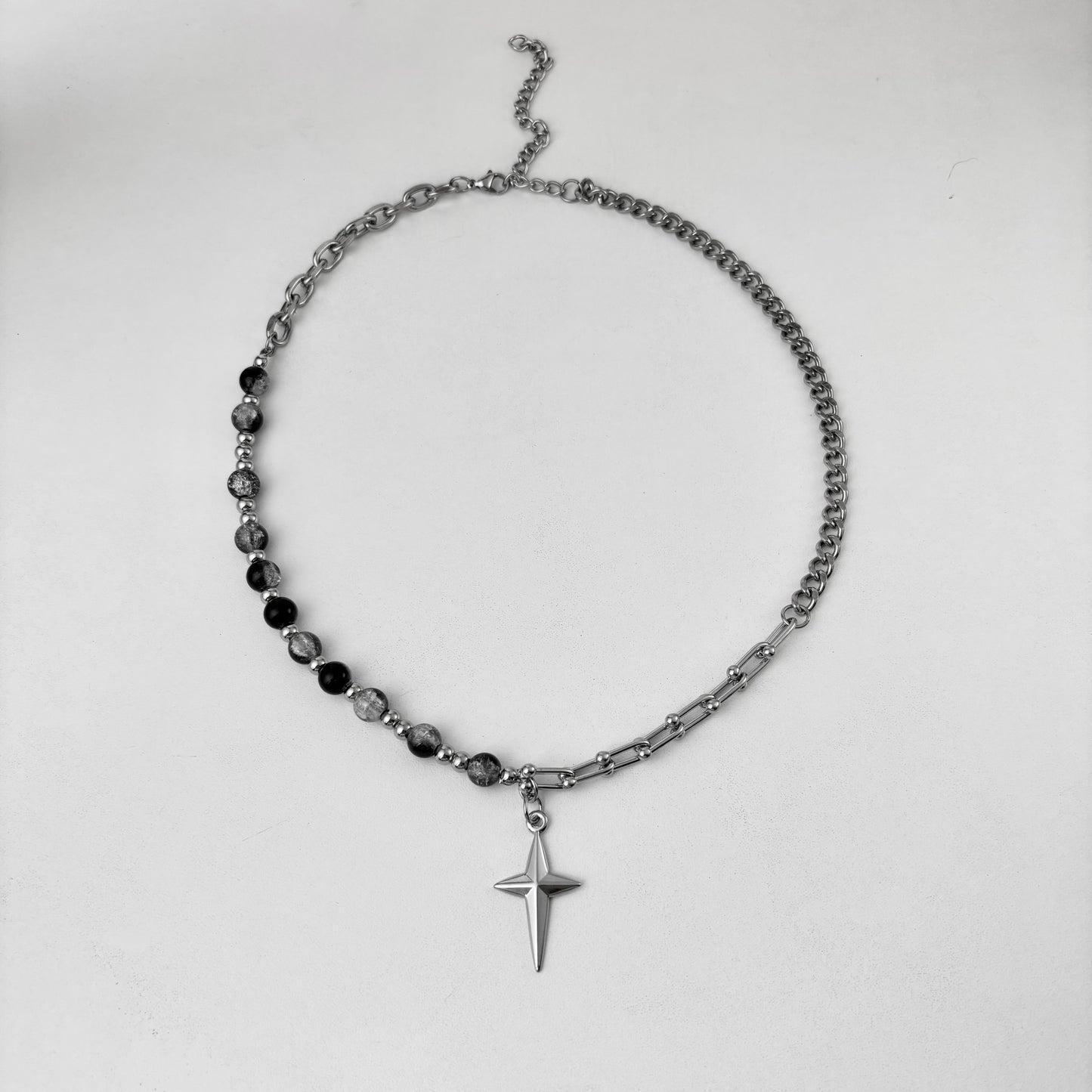 Ice Crack Bead Cross Charm Splicing Titanium Necklace