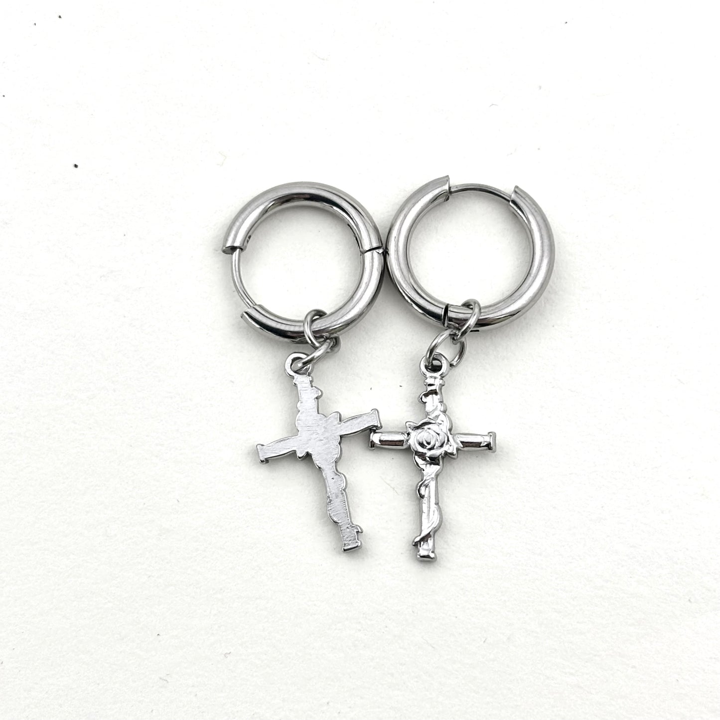 Titanium Rose Cross Earrings