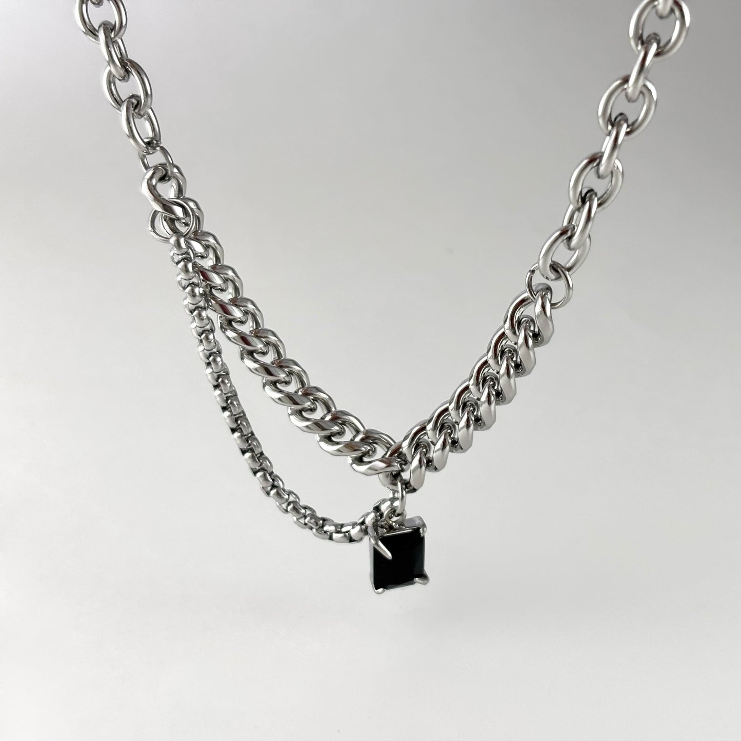Titanium and Steel Black Stone Cuban Necklace