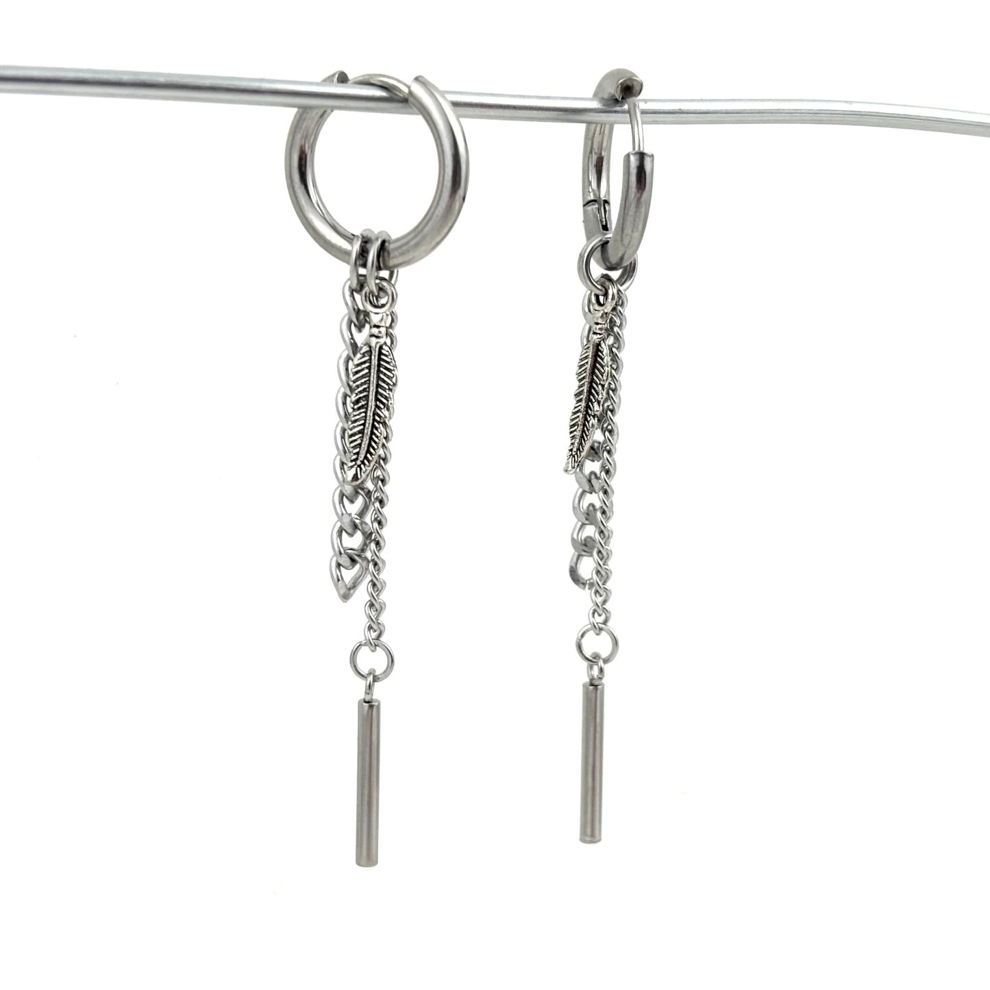 Customized Titanium Feather Thin Chain Dangle Earrings