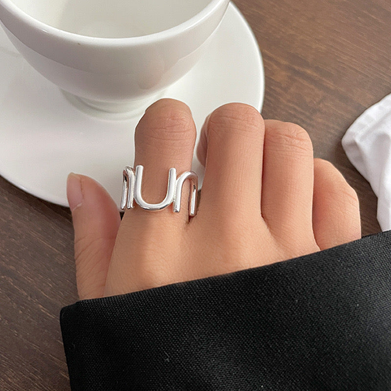 S925 Sterling Silver Through Silver U Shape Ring