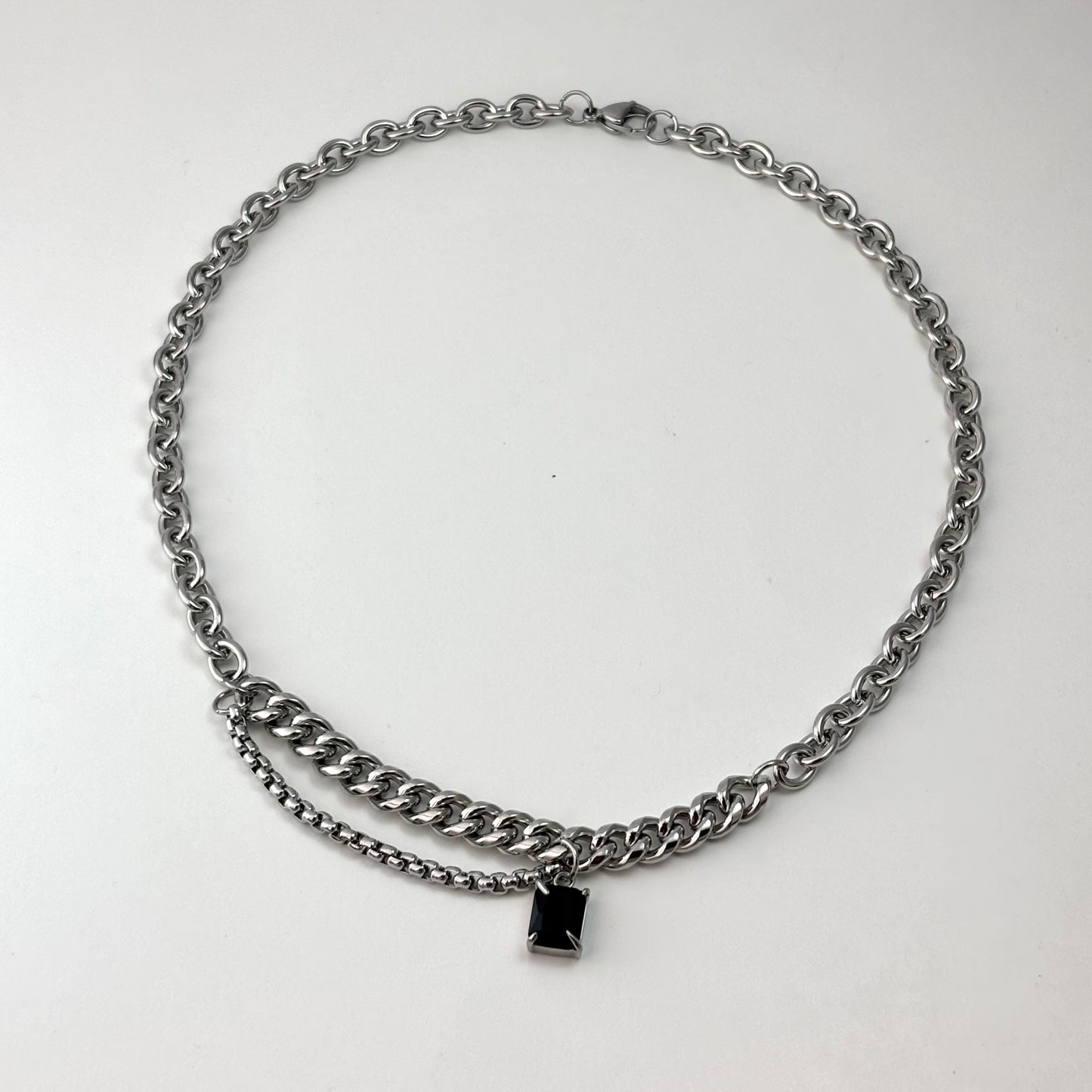 Titanium and Steel Black Stone Cuban Necklace