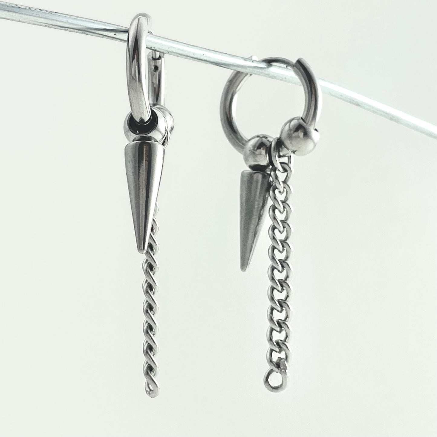 Titanium Steel Rivet Chain Small Ball Earrings