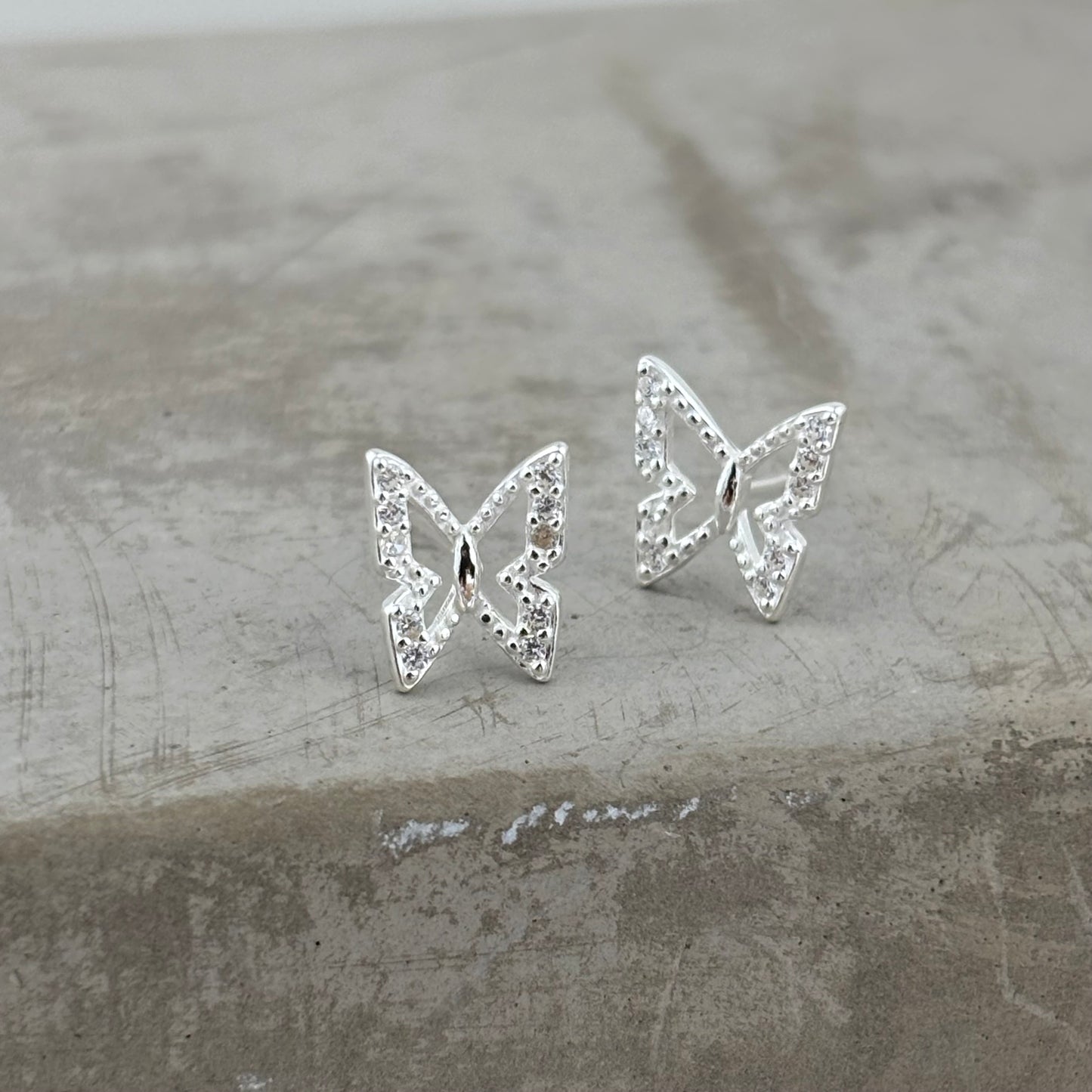 S999 Sterling Silver Hollow Butterfly Earrings