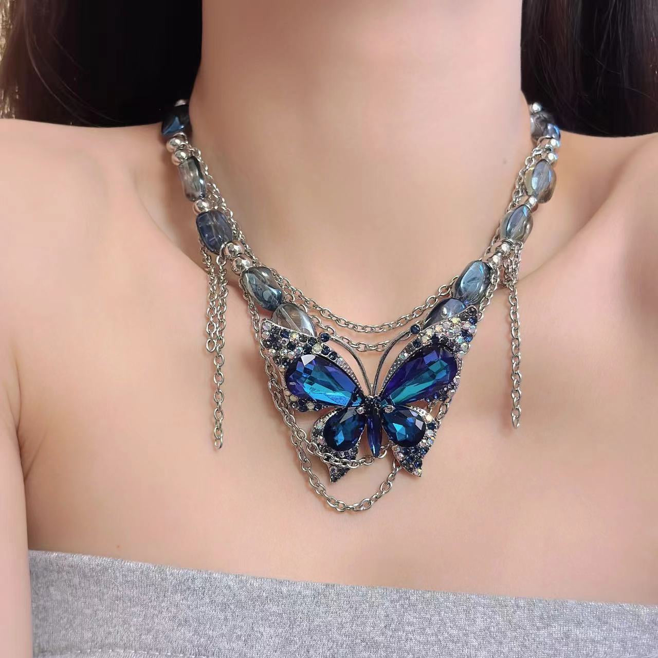 Blue Butterfly Layers Necklace Choker