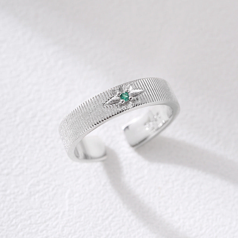 S925 Sterling Silver Starburst Emerald Ring