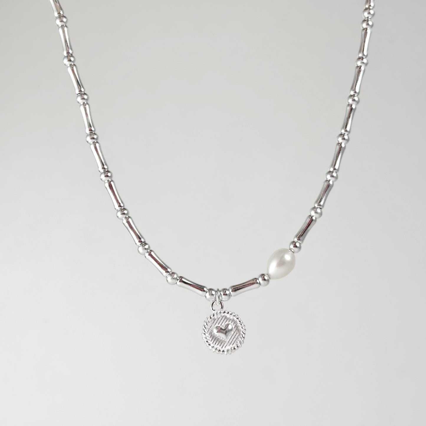 S925 Sterling Silver Heart Pendant Bamboo Necklace