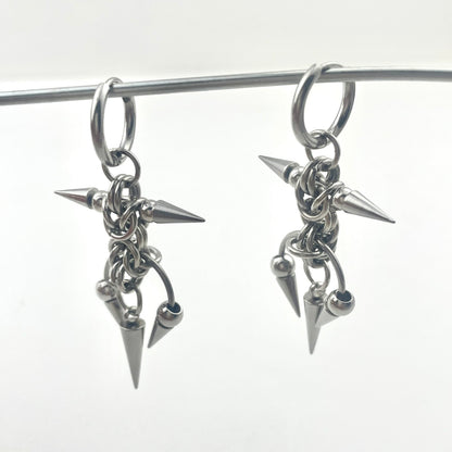 Titanium Waterproof Earrings, Thorn-and-Horseshoe Pendant