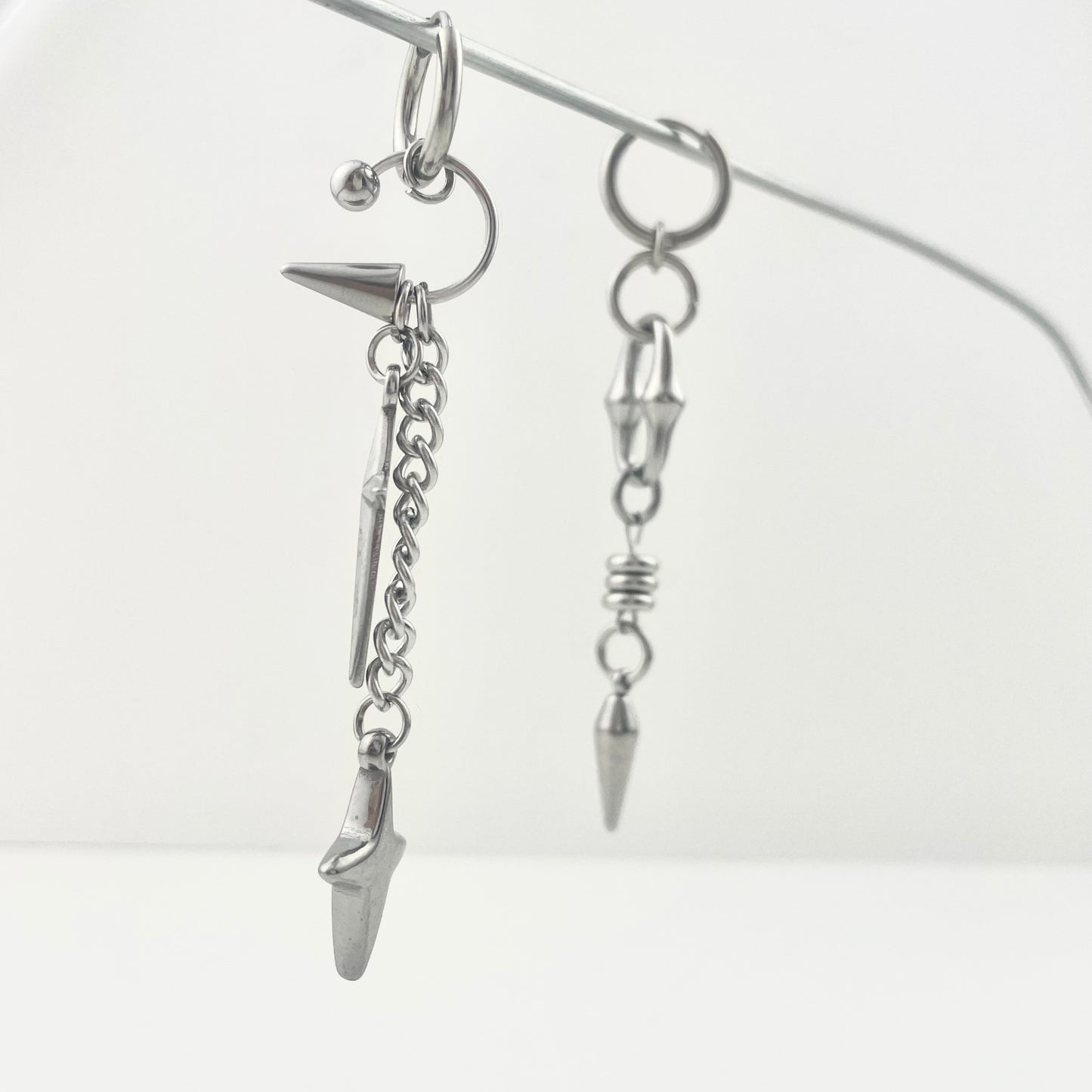 Titanium Waterproof Earrings, Asymmetrical Long Dangle