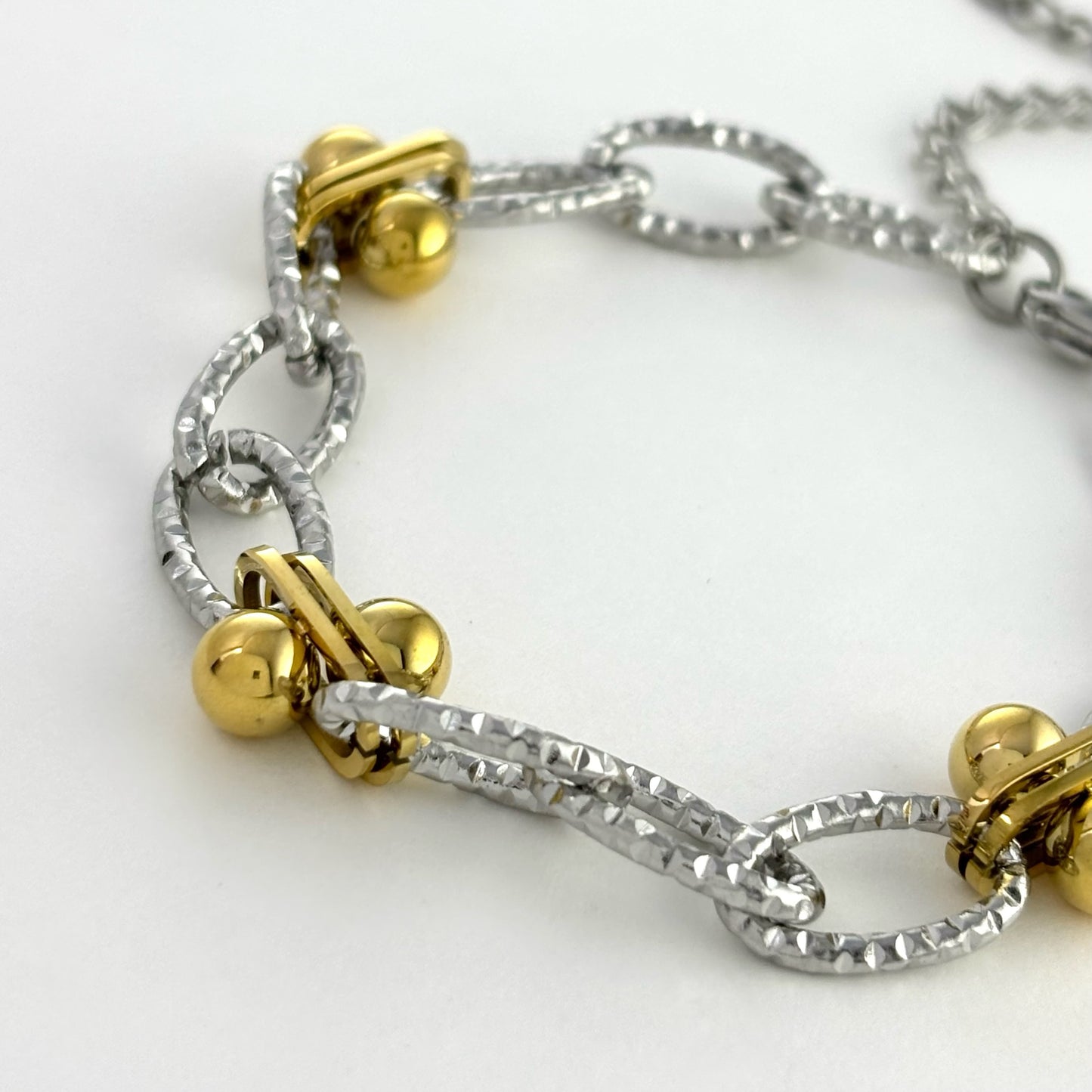 18K Gold-plated Titanium steel, Gold-silver Round Bead Splice Bracelet