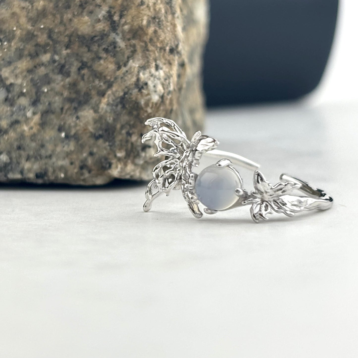 S925 Sterling Silver Moonstone Butterfly Ring