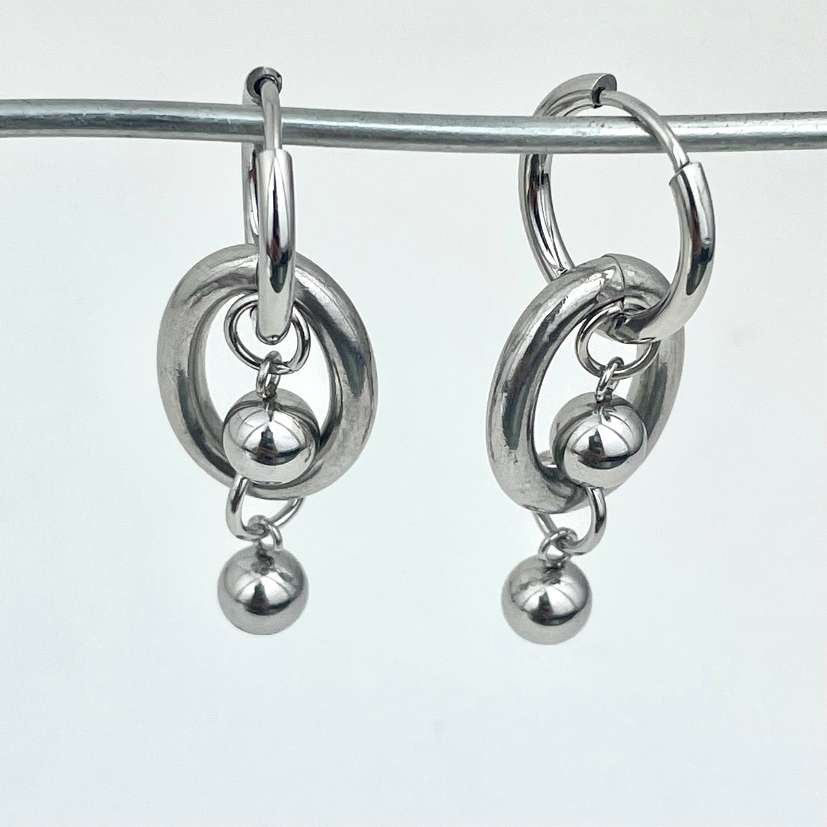 Titanium-Steel Waterproof Oval Double-Bead Earrings