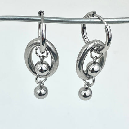 Titanium-Steel Waterproof Oval Double-Bead Earrings