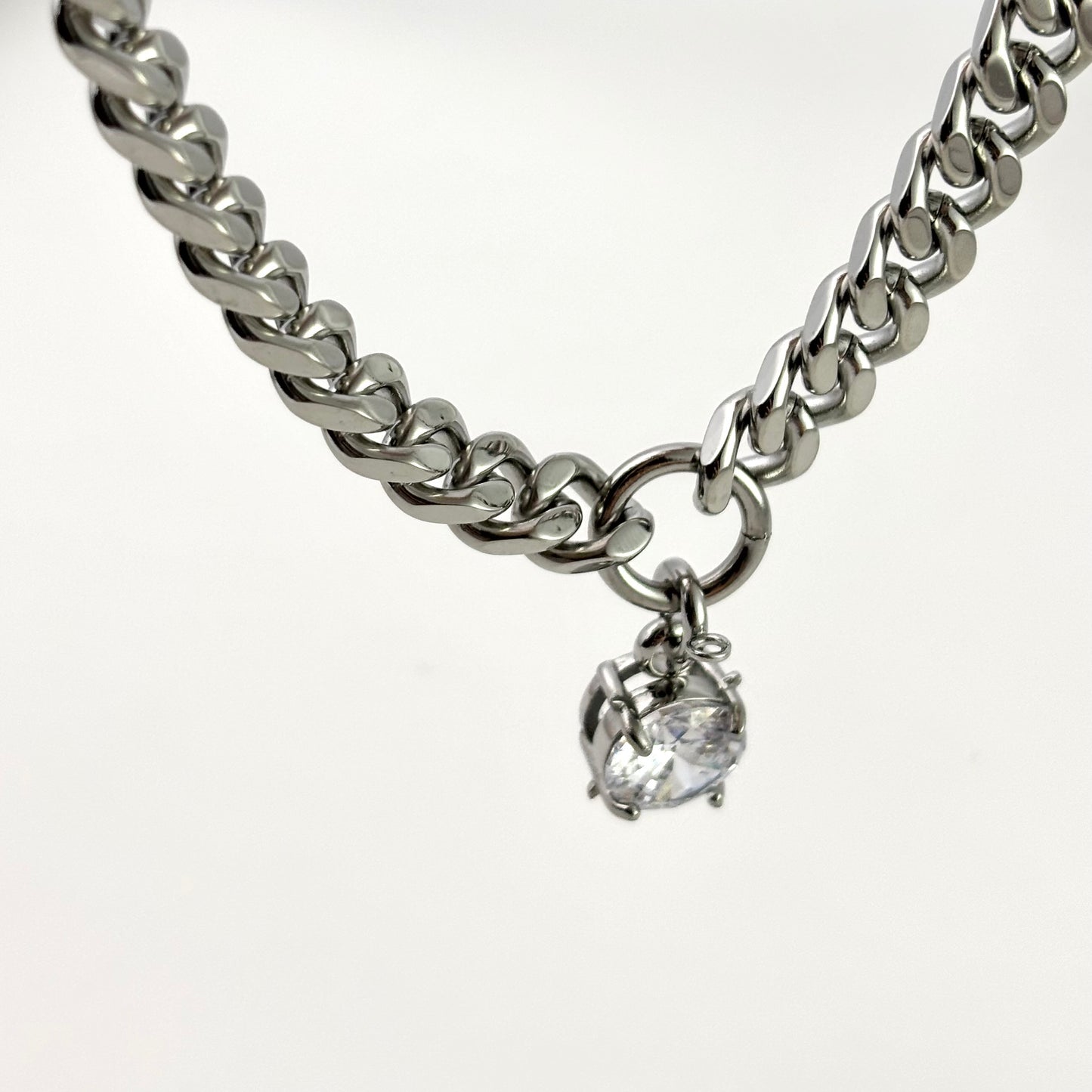 Removable Titanium Cuban Chain with White Stone