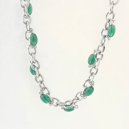 Titanium Steel Waterproof Green Stone-Inlaid Necklace