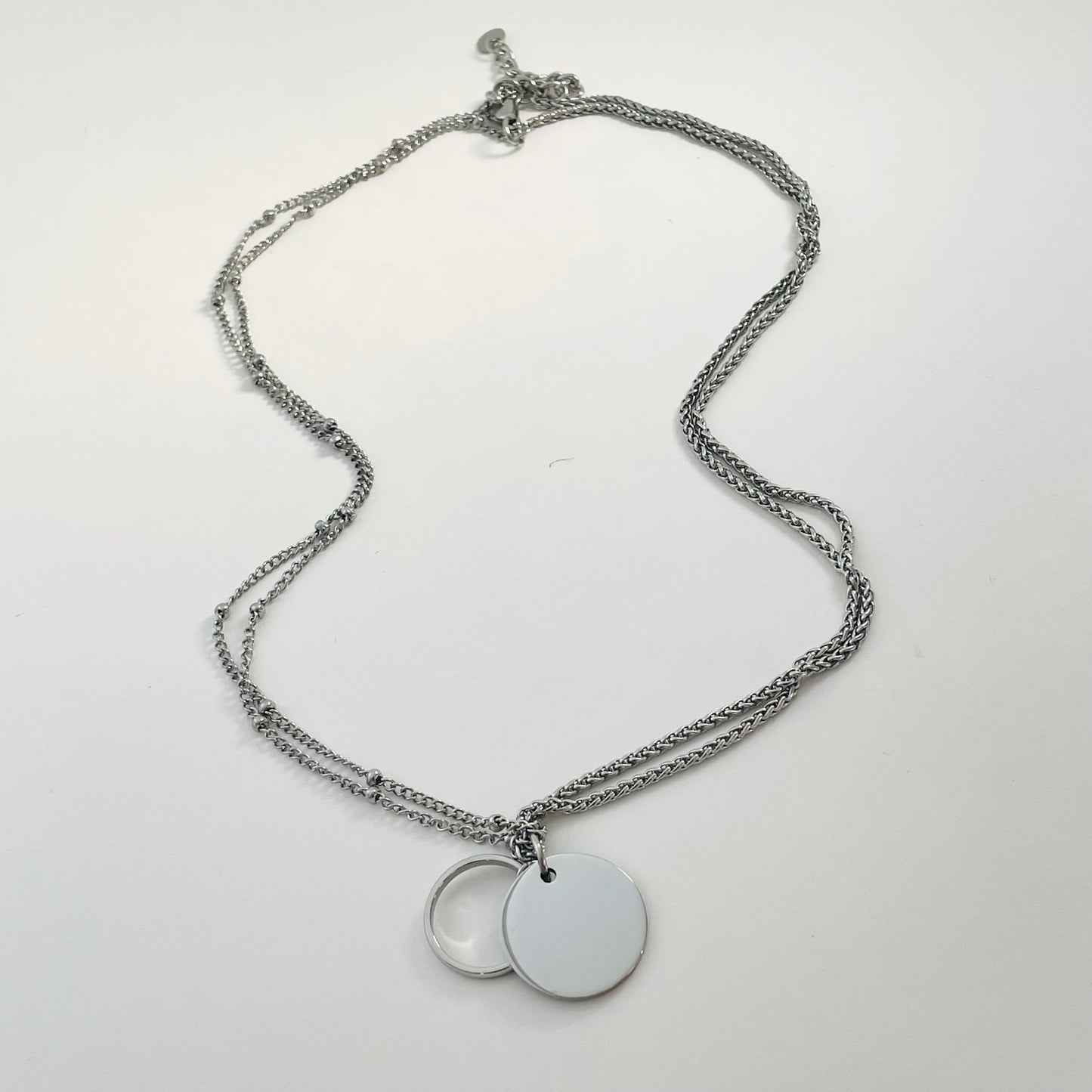 Titanium Steel Bead Chain Double-Layer Round Pendant Necklace