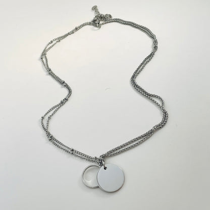 Titanium Steel Bead Chain Double-Layer Round Pendant Necklace
