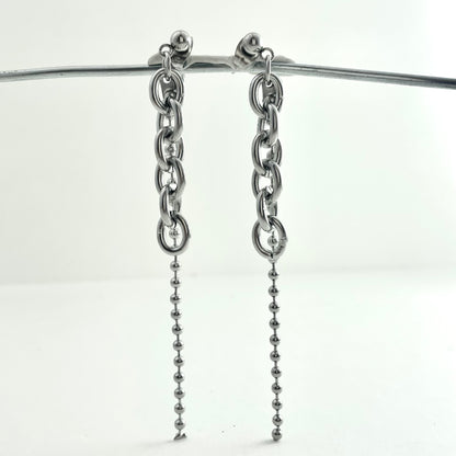 Titanium-Steel Hybrid Chain Pendant Earrings