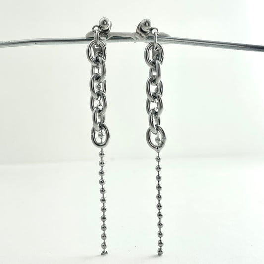 Titanium-Steel Hybrid Chain Pendant Earrings