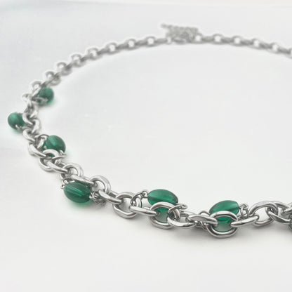 Titanium Steel Waterproof Green Stone-Inlaid Necklace