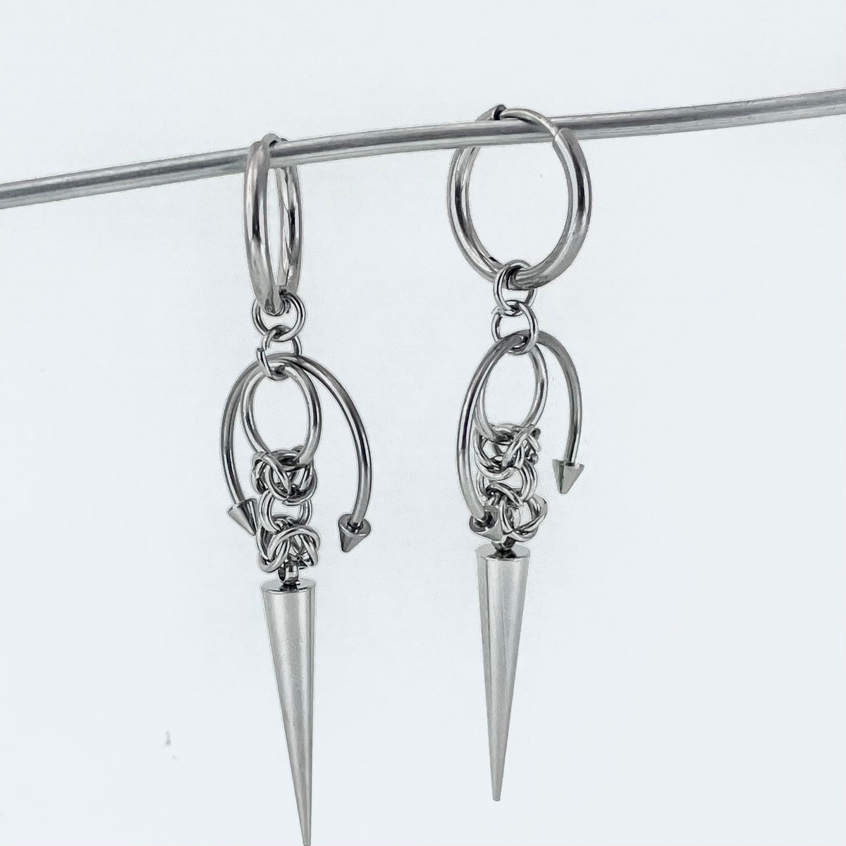 Titanium-Steel Waterproof Spiked Cone Pendant Earrings