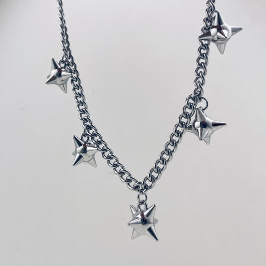 Minimalist Eight-Pointed Star Lock-Shaped Pendant Necklace