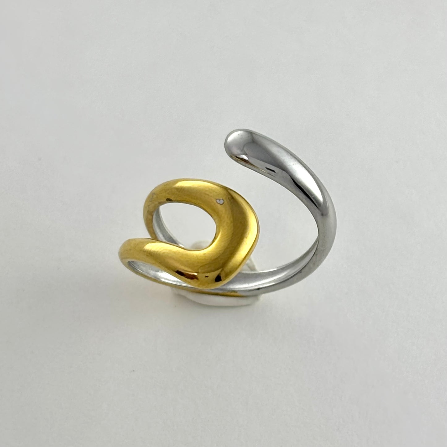 Stainless Steel Abstract Gold and Silver Mixed Color Ring