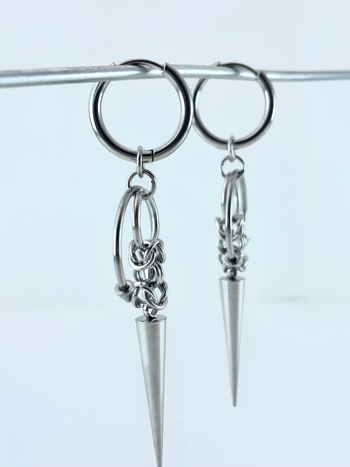 Titanium-Steel Waterproof Spiked Cone Pendant Earrings