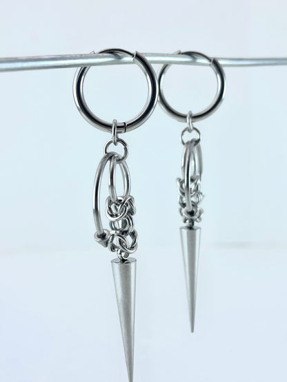 Titanium-Steel Waterproof Spiked Cone Pendant Earrings