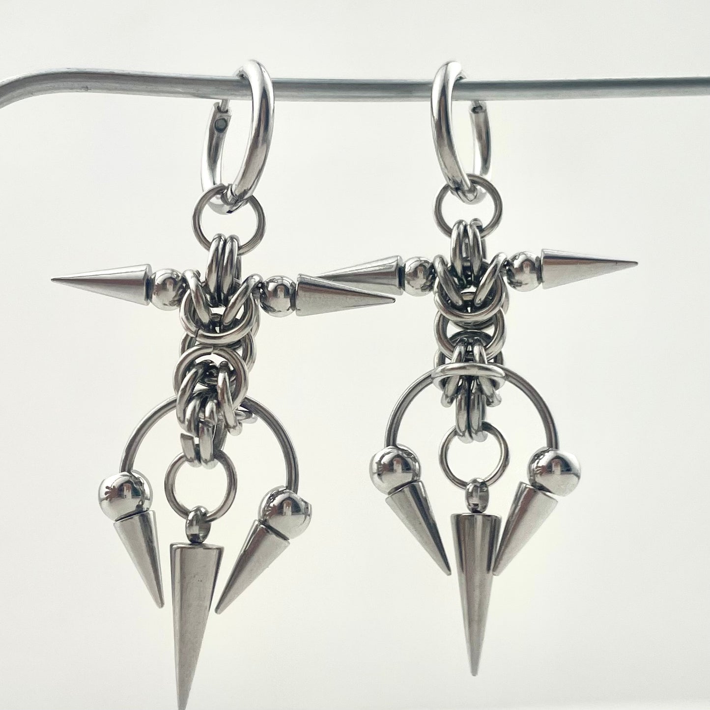 Titanium Waterproof Earrings, Thorn-and-Horseshoe Pendant
