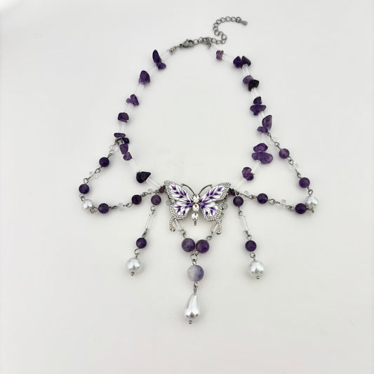 Amethyst Butterfly Double Layer Choker