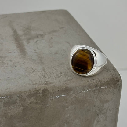 S925 Sterling Silver Tiger Eye Stone Thick Ring