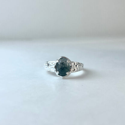 S925 Sterling Silver Textured Water Grass Moonstone Ring