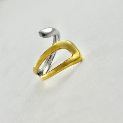 Stainless Steel Abstract Gold and Silver Mixed Color Ring