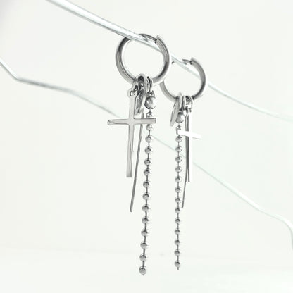 Titanium Steel Cross Chain Pendant Earrings