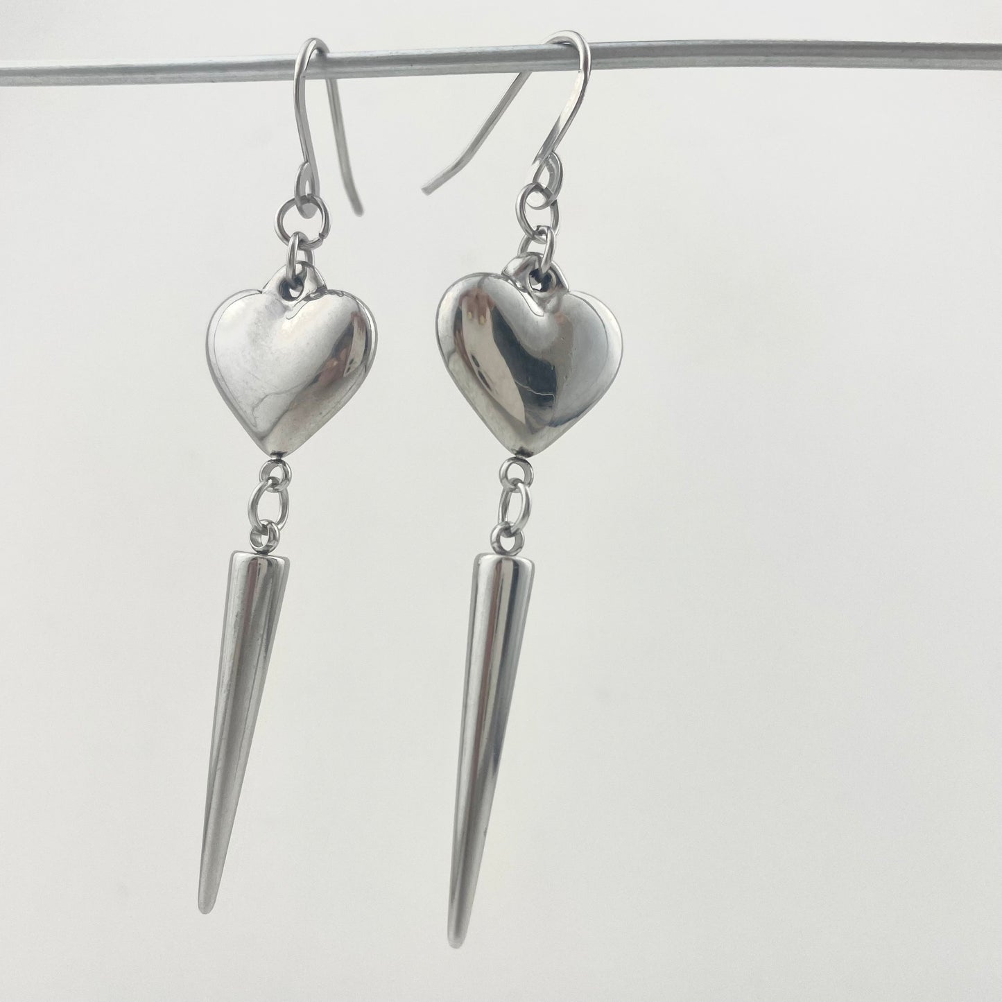Titanium-Steel Waterproof Earrings with Heart-Shaped Stud Pendant