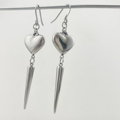 Titanium-Steel Waterproof Earrings with Heart-Shaped Stud Pendant