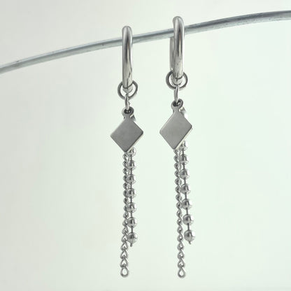 Titanium Hybrid Chain Square Tag Pendant Earrings