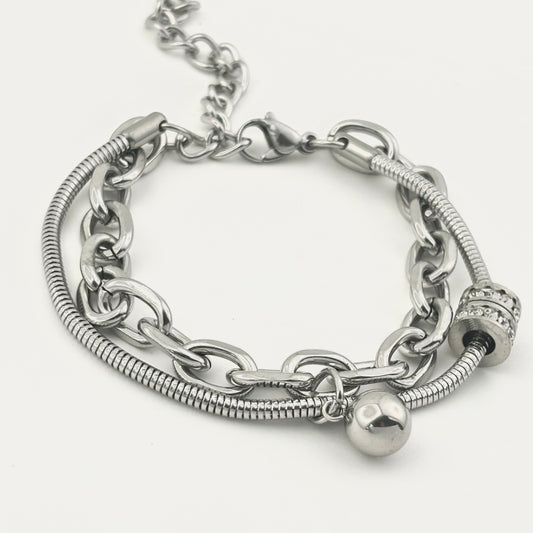 Titanium Steel Double Layers Round Beads Bracelet
