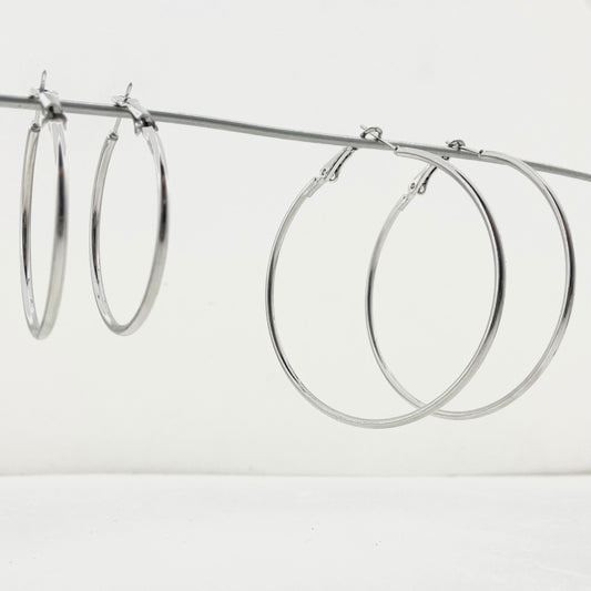 Minimalist Round Hoop Waterproof Earrings in Titanium