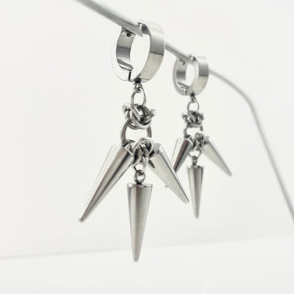 Titanium Waterproof Earrings with Three Rivets and Spiked Pendant