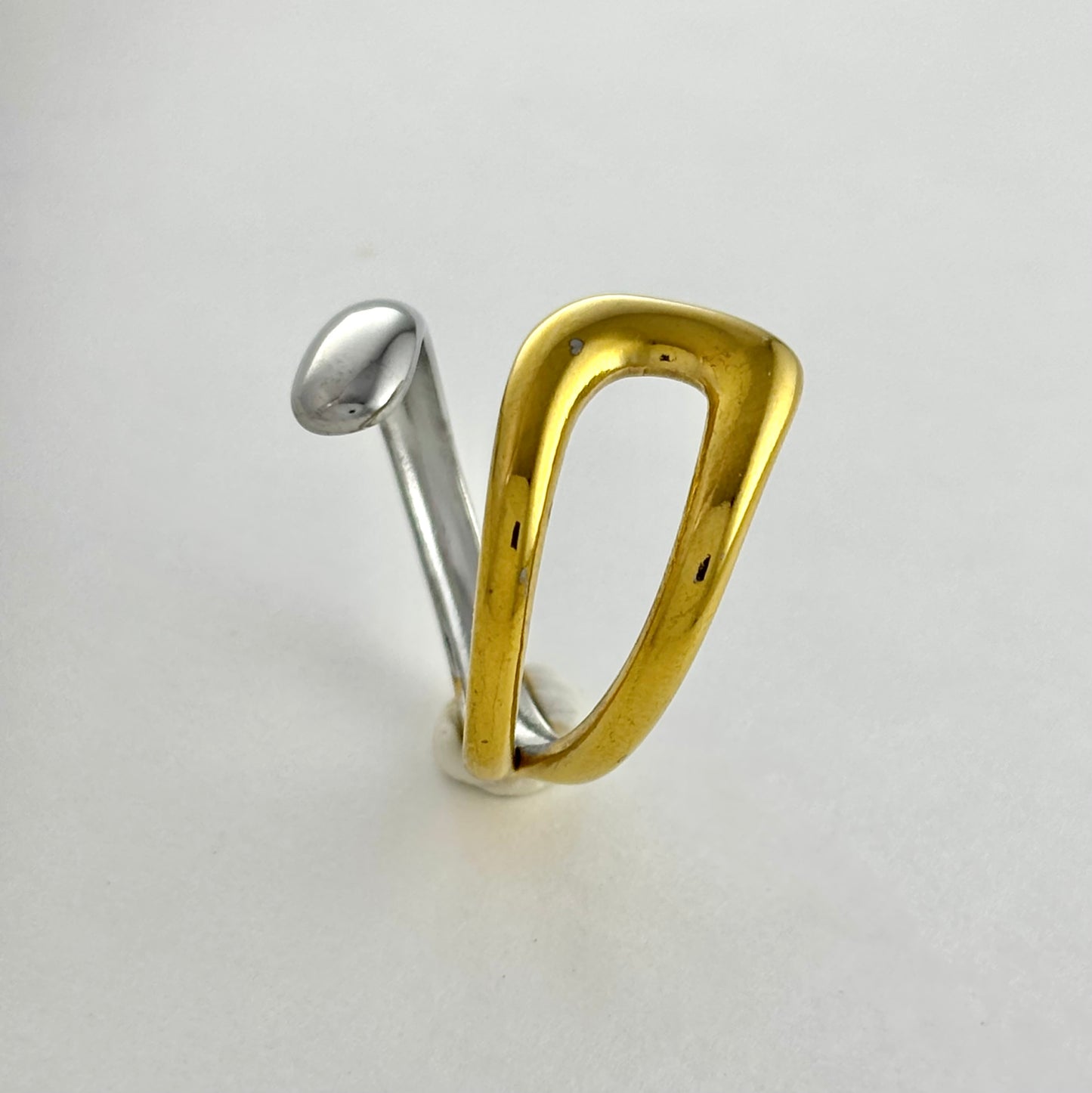 Stainless Steel Abstract Gold and Silver Mixed Color Ring