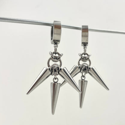 Titanium Waterproof Earrings with Three Rivets and Spiked Pendant