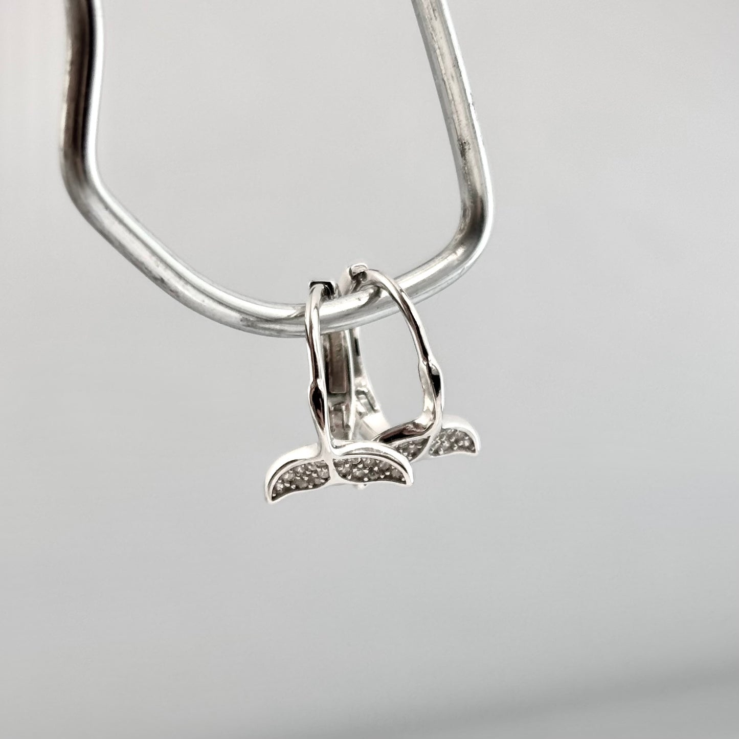 S925 Sterling Silver Sparkling Whale Tail Earrings