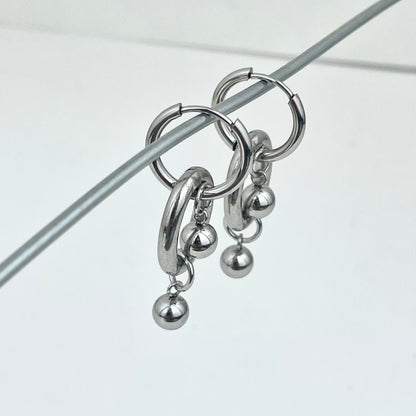 Titanium-Steel Waterproof Oval Double-Bead Earrings