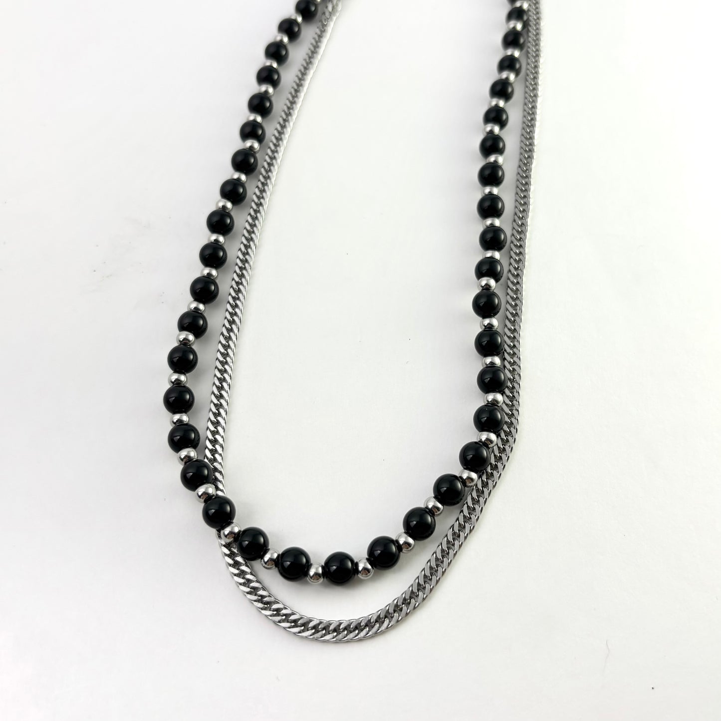 Titanium Steel Black Bead Double Layers Necklace